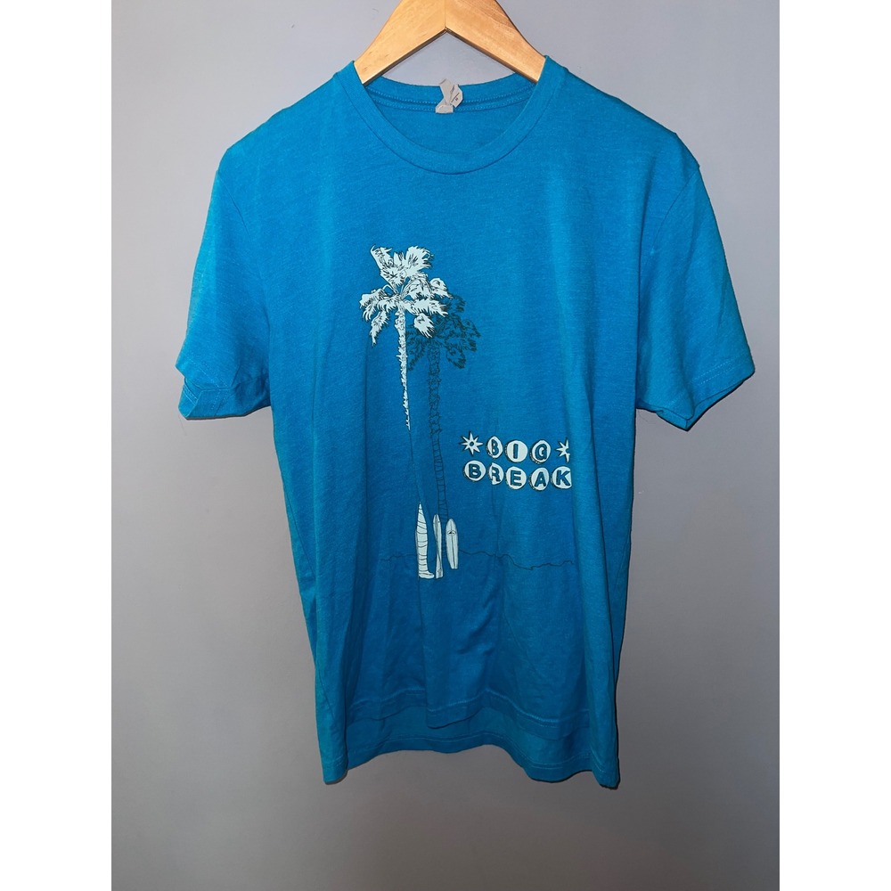 Next Level Apparel Big Break Surf Graphic T-Shirt Turquoise Blue Mens Medium